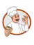Chef characters cartoon and okay and with doner bread and dÃ¶ner circle background character white background