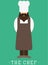 Chef cook/baker colored print icon- a man with a mustache a beard wearing an apron and chef`s hat.