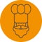 Chef cook/baker thin line flat icon - a man with a mustache a beard wearing an apron and chef`s hat.