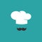 Chef cook cap with mustaches icon isolated on blue. Cooking cap.