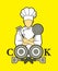 Chef and Cook font design with pan and spatula