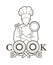 Chef and Cook font design with pan and spatula