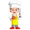 Chef Cook Holding Cleaver Knife And Meat Smiling Cartoon