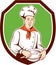 Chef Cook Holding Spoon Bowl Shield Cartoon