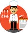 Chef cook on kitchen background in flat style