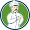 Chef Cook Mustache Pointing Circle Cartoon