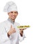 Chef cook with salad dish thumbs up