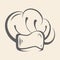 Chef cooker cap icon, logo, hand drawn sketch style, outline emblem