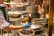 Chef cooking clams, mussel, cockle in kitchen