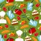 Chef cooking dinner seamless pattern