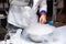 Chef is cooking ice cream with liquid nitrogen