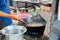 Chef cooks stir-fried noodles