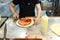 Chef Covers Pizza Dough With Tomato Paste