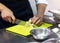 Chef cuts the vegetables cooking in a kitchen, hands slicing vegetables, preparing vegetables