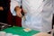 Chef decorates sweet rice prepared with a burner. The man\'s hands hold the torch burner