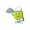 Chef with food granny smith green apple cartoon mascot