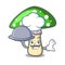 Chef with food green amanita mushroom mascot cartoon