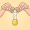 Chef hands breaking egg pop art vector hand drawn