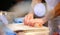 Chef hands preparing japanese food, chef making sushi, Preparing