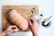 Chef hands with raw meat pork roast cooking preparation