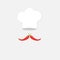 Chef hat and big red hot pepper mustache. Isolated Menu card. Flat design style.