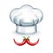 Chef hat with pepper mustache on white