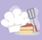 Chef hat spatula and slice cake food cartoon