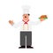 Chef holding roasted turkey plate isolated background.Cute Chef cartoon