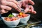 The chef in the kitchen prepares food.Food detail