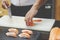 Chef making salmon sushi