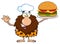 Chef Male Caveman Cartoon Mascot Character Holding A Big Burger And Gesturing Ok