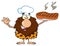 Chef Male Caveman Cartoon Mascot Character Holding Up A Platter With Big Grilled Steak And Gesturing Ok