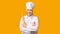 Chef Man Holding Rolling Pin Standing On Yellow Background, Panorama