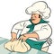 chef man kneading dough, cooking cooking restaurant baking bread product