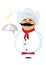 Chef with mustache holding silver serving dome