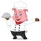 Chef pig cartoon mascot holding food tray