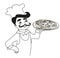 Chef with pizza - doodle Illustration