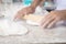 Chef pizza hands kneading bread dough for pizza