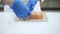 Chef placing fish slices on a sushi