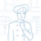 Chef pointing forefinger up vector illustration.