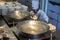 Chef prepare to cook oil in wok at commercial kitchen