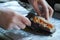 Chef prepares baked fish