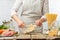 The chef prepares making baking dough  italian pasta or focache or bread