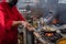 Chef preparing cooking and serving indian cuisine dish