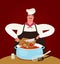 Chef preparing food in the kitchen. Hand drawn vector illustration