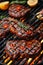 Chef preparing grilled steak in creamy butter lemon or cajun spicy sauce with herbs