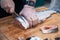 Chef preparing a salmon fish