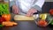 Chef preparing vegetable salad, vegetarian food