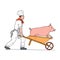 Chef Pushing Wheelbarrow and Pig Color Drawing