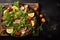 Chef\\\'s expertise, nutritious salad displayed on chalk blackboard copy space